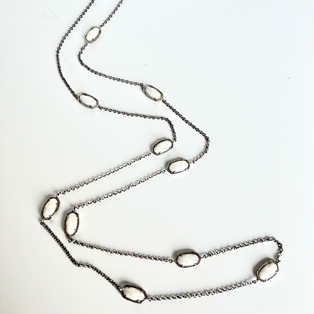 Kendra Scott Kelsie Long Necklace - Silver & White Mother of Pearl